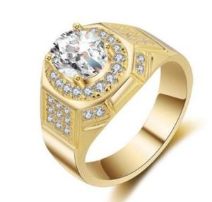 Nouvel homme 18 km anneau plaqué Gold Top Quality Crystal Classical Cubic Weddings pour les femmes 2CT Blanc Zirconia Ring Dropshippin2905376