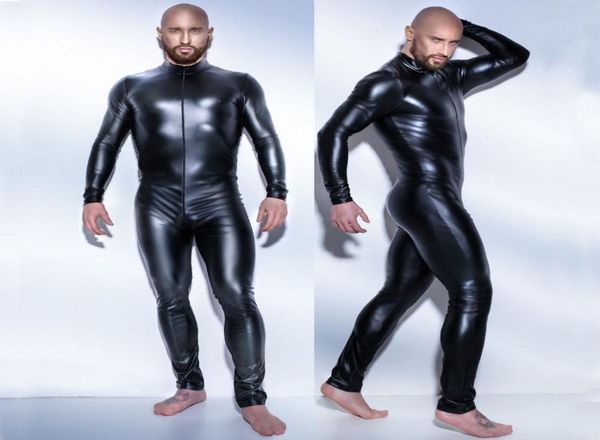 Nuevo hombre Sexy catsuit de látex de cuero Body de peluche negro brillante Lencería erótica Body Zentai Body Wear Mono de una pieza 3033904