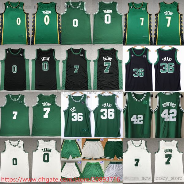 Nuevo Hombre Mujer Baloncesto juvenil 0 Jayson 7 Jaylen Tatum Brown Jersey Ed Kids Boys con 6 parches 36 Marcus 42 Horford Smart Jerseys Negro