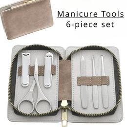 Nieuwe manicure set met Morandi grijze top-top-grade full graan koe lederen verpakking nagelklemkits perfect cadeau vrienden familie voor luxe manicure cadeau