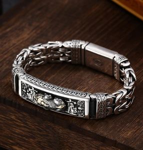 Nieuwe Handleiding Chinese Stijl Retro Zilveren Dubbelstrengige Vrede Tattoo Geld Dappere Troepen Men039s Armband Persoonlijkheid Pop Retro Lu2018177