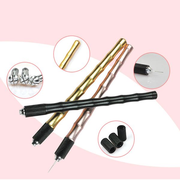 Neue Manuelle Tattoo Stift Nadeln Klingen Halter Permanent Make-Up Augenbrauen Lippe Körper Make-Up Bambus Stil Griff Kreuz Spitze Bleistift 2017