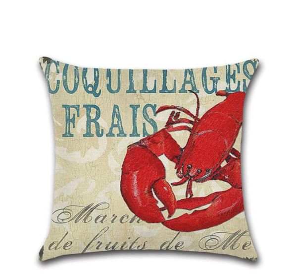 Nouvelle série de thème marin homard crabe lin jeter oreiller voiture décoration de la maison taie d'oreiller décorative housse de coussin zChB5736630