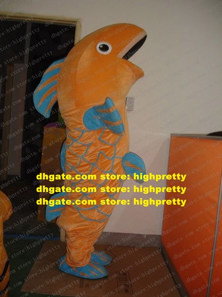 Nouveau costume de mascotte carpe orange poisson cyprinoïde golden carpe crucian mascotte avec grosse bouche ouverte du corps long adulte n ° 498 navire gratuit