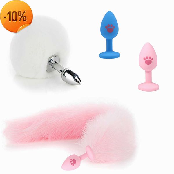 Nouveau Massage 40 cm queue de renard séparable avec griffes de chat Plug Anal Cosplay extension de l'anus jouets Sexy pour femmes Couples érotique bout à bout Flirt bouchon en métal