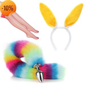 Nieuwe Massage Sexyy Fox Tail Anale Sexy Speelgoed met Separaple Metal Butt Plug Haarspeld Kit Erotische Cosplay Games Sexy Speelgoed voor Vrouwen Paar Anale Massage