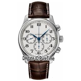 Nieuwe mastercollectie L2 693 4 78 3 Silver Dial Automatische dag datum heren Watch Sport Bruin lederen band Sporthorloges Cheap2912