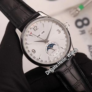 Nieuwe Master Control Perpetual Calendar 1558420 Maanfase Automatische Mens Horloge Wit Dial Steel Case Lederen Strap Heren Horloges Hello_Watch