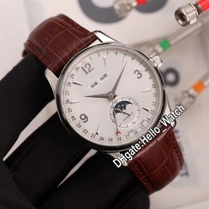 Nieuwe Master Control Eeuwigdurende Kalender Q143344a Maanfase Automatisch Herenhorloge Witte Wijzerplaat Stalen Kast Bruine Lederen Band Horloges H256g