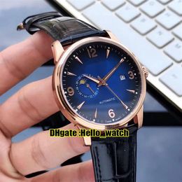 Nuevo Master Control Ultra Thin Japan Miyota 821A Reloj automático para hombre D-Blue Moon Phase Caja de oro rosa Correa de cuero Relojes Hola 242e