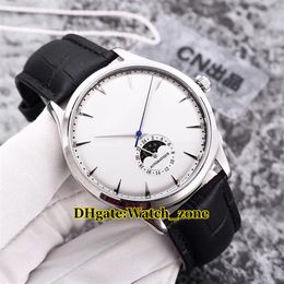 New Master Ultra Thin 1368420 Moon Phase White Dial Automático Reloj para hombre Caja de plata Correa de cuero Cheap Gents Wristwatches3392