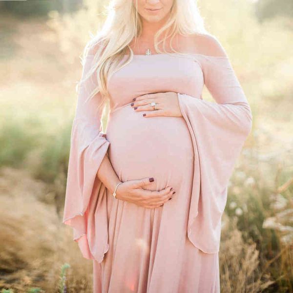 Nuevo accesorio de fotografía de maternidad, vestido de maternidad de gasa de algodón de manga larga para embarazo, vestido Sexy sin tirantes para sesión de fotos, vestido de embarazada