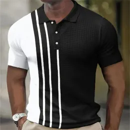 Polo da uomo nuova 2023 Summer Stripes Manica corta T-shirt Casual Business Button Top Tee Moda Polo Uomo