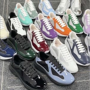 Designer Cup Xl lederen sneakers Luxe heren sneaker Lakleer Platte sneakers Zwart Blauw Mesh Veterschoenen Nylon Outdoor Casual schoenen Runner schoen met doos NO53