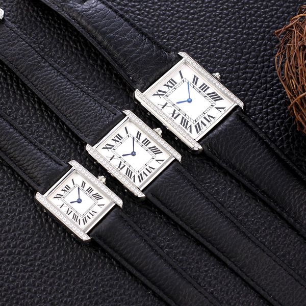 Nuevos relojes para hombres y mujeres Vestidos 3A Corcha de cuero Japón de cuarzo Vestido Mira la caja de diamantes original de diamantes Diseñador impermeable Montre de pulsera Montre de Luxe