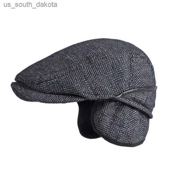 Nouveaux hommes béret chapeau avec oreillettes automne hiver casquette de gavroche pour les personnes âgées d'âge moyen conception de mode chevrons plat casquette papa L230523