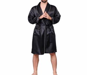 Nieuwe mannen zwarte lounge slaapkleding faux zijden nachtkleding voor mannen comfort silky badrobes noble kleedjurk men039s slaap gewaden 4027215