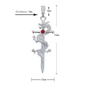 Nouveaux hommes Bling cubique Zircon chinois Dragon pendentif collier glacé corde chaîne Hip Hop croix forme bijoux en gros