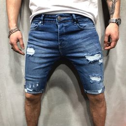 New Men Brand Shorts Jeans Pantalons courts détruits jeans skinny pantalon déchiré denim effiloché C0222