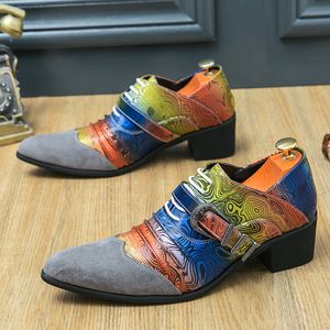 Nouveaux hommes tendance britannique charme couleur mixte pointu hauteur augmentant chaussures mâle robe de mariage chaussures de retour Zapatos Hombre