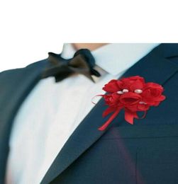 Nouveaux hommes broche fleur de soie artificielle avec perle conception mariage bal corsages et boutonnières costume accessoires G5152644220