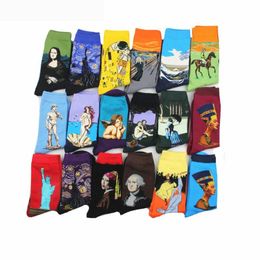 New Men Cartoon Happy Socks Mermaid Statue of Liberty Green Knight Mixed Style Men Classical Socks273n