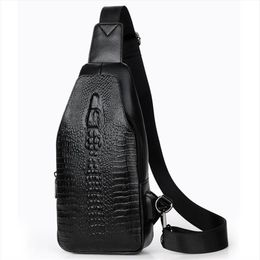 Nouveaux hommes sac de poitrine sac de messager en cuir USB charge poitrine Pack Alligator sac à bandoulière décontracté mâle motif Crocodile Sling Bags220C