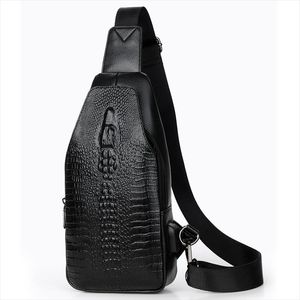 Nouveaux hommes poitrine sac Messenger sac en cuir USB charge poitrine Pack Alligator décontracté sac à bandoulière mâle Crocodile motif sacs à bandoulière