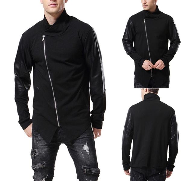 Vestes pour hommes manteaux pour hommes mode col de couleur unie coupe ajustée en cuir pull tricoté veste Patchwork