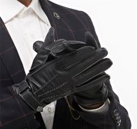 Nouveaux hommes en cuir de cerveau Cuir gants de la mode hiver chaud conduite mitatens homme authentique cuir bouton poignet gants mâle