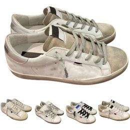 Designer Herren Goldene Weiße Schuhe Damen Silber Glitzer Echtes Leder Schnürung Zunge Super Star Altmodischer GB-Schuh Low-Top-Sneaker Echtes Rindsleder mit Boxgröße 35-45