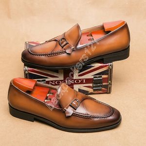 Nieuwe Men Dress Shoes Loafers Brown Square Toe Slip-on Business Wedding Heren Schoenen Gratis verzending Handmade