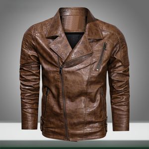 Nieuwe mannen Faux Leather Jacket heren motorfiets fietser bommenwerper jassen winter fleece windjager mannelijke pu lederen uitklauter jas