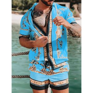 Nieuwe Mannen Hawaiiaanse Sets Zomer Gouden Paard Afdrukken Strand Korte Mouw Shorts Casual Trip Heren 2 Delig Pak S-3XL