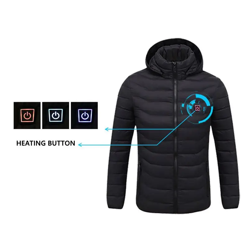 Nuevas chaquetas calentadas para hombres al aire libre batería USB mangas largas de mangas largas con capucha con capucha ropa termal de invierno