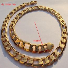 NUEVO HOMBRE PESADO 12 mm SELLO 24K ORO SÓLIDO AMARILLO REAL GF ACABADO AUTÉNTICO COLLAR DE CADENA DE ESLABONES CUBANOS DE MIAMI273o