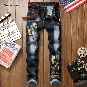 Men Hip Hop Bird Broidery Black Slim Fit Jeans Pantalon Fashion Streetwear Mens Casual Cotton Joggers Denim Tablers 201111