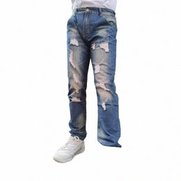 Nouveaux hommes Trous Casual Denim Jeans Pantalons Streetwear Mâle Inélasticité Ripped Jeans Solide Hip Hop Pantalon droit All-match C89k #