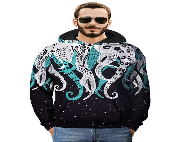 Nouveaux hommes Hoodies Space Galaxy 3D Print Octopus Claw Pullover Men Sweetshirt avec capuche de grande taille décontractée EUR STYLE8773125