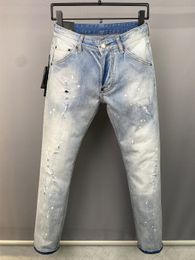 NIEUWE MAN JEANS Hole Lichtblauw Donkergrijs Italië Brand Man Lange broek Broek Streetwear Denim Skinny Slim Rechte Biker Jean voor D Top Kwaliteit Maat 9876 28-38