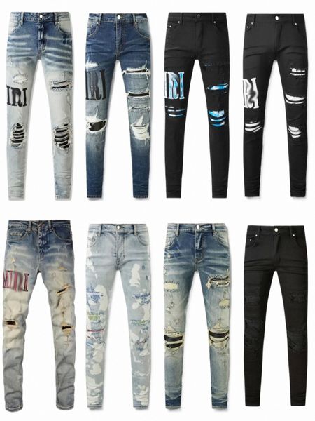 Nouveaux hommes Jeans trou bleu clair gris foncé Italie aimr marque homme pantalons longs pantalons Streetwear denim Skinny Slim droit Biker Jean pour D2 qualité supérieure