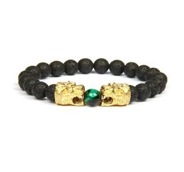 Nouveaux hommes bijoux Double léopard Lion tête de tigre Bracelet avec 8mm perles de pierre naturelle Bracelets de perles Bracelet pour cadeau 6488325