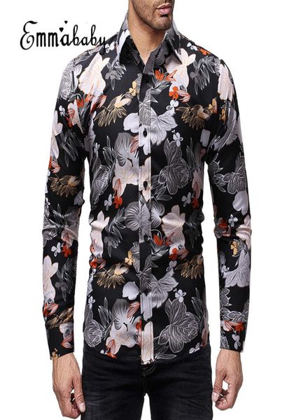 Nuevos hombres camisa de manga larga botón up trabajo de negocios inteligente vestimenta formal tops masculino lujoso elegante camisa de vestir floral delgada 4993450