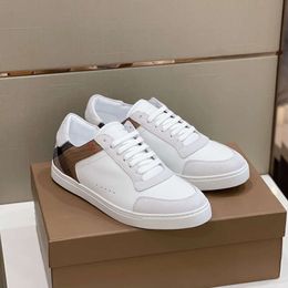 New Men Paris Genuine Leather Lace-up Casual sportschoenen Geruite streep running fashion sneakers Platte shoess Wit zwart