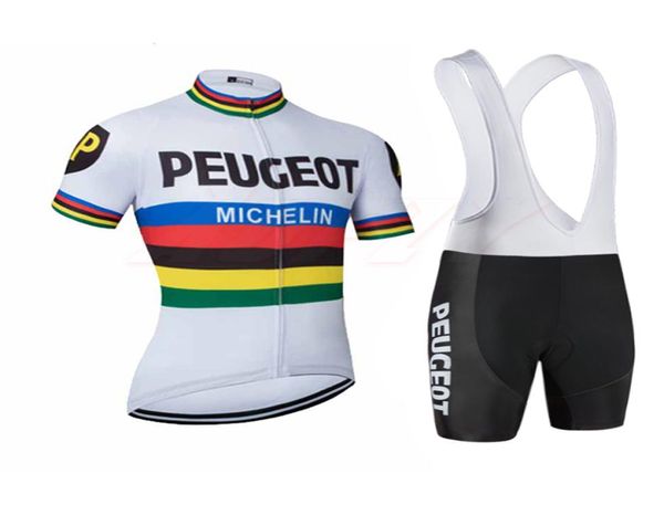 Nouveaux hommes Peugeot Cycling Jersey France Espagne Bike rétro Couleur Bar Vêtements Cycling Wear Clothes Vêtements à carreaux 7315375