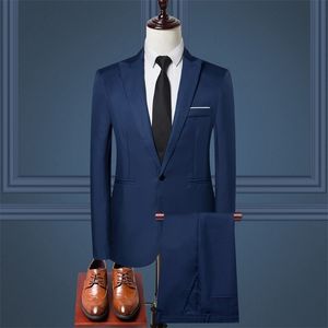Men Plus maat 5xl Slim Casual Blazerpants Men Suits For Business Office Formele feest bruiloft 2 stuks Men Blazer Set 201106