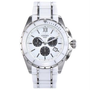 Nieuwe heren quartz horloge witte keramische two-tone roestvrij stalen wijzerplaat zilveren wijzers chronograph2442288t