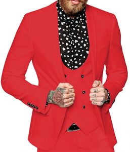 Nieuwe Mannen Rode Pakken 3 Stuk Slim Fit Double-Breasted Vest Tuxedo Bruidsjonkers Voor Wedding Suits (Blazer + Vest + Broek)