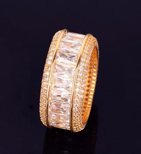 Nouveaux hommes anneau forme carrée Bling CZ pierre glace sur femmes anneau en laiton 18k or charme or Hip Hop bijoux 1392945