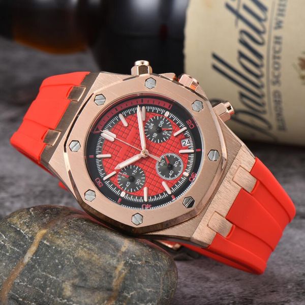 Nuevo reloj de moda para hombres y mujeres Accesorios de alto lujo AAA Banda de goma de moda APLICACIÓN Reloj de cuarzo resistente al agua Reloj deportivo de ocho lados y seis agujas